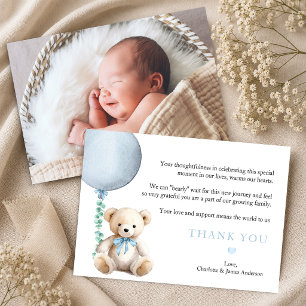 Dusty Blue Bearly Wait Baby Shower Thank You Card
