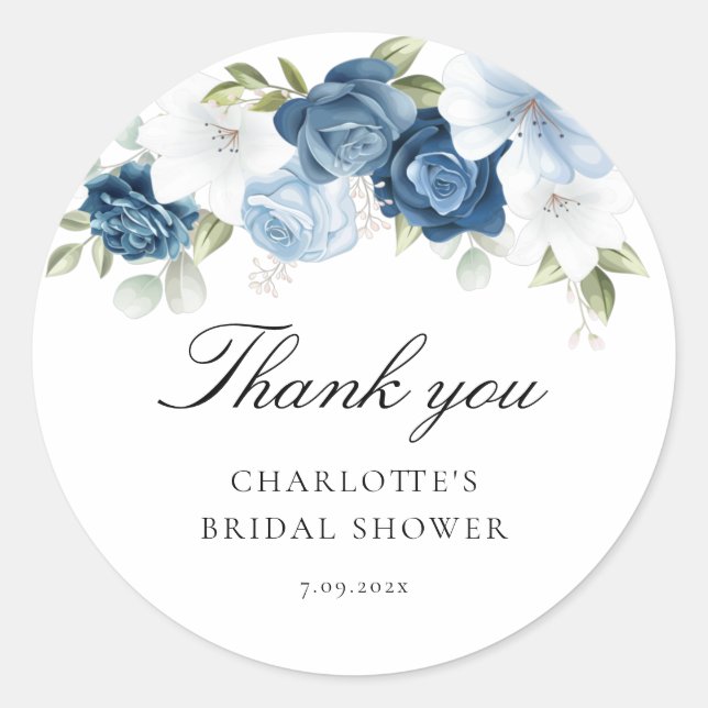 Dusty Blue Before I Do Floral Bridal Shower Classic Round Sticker (Front)