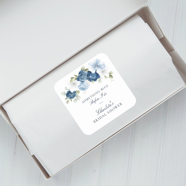 Dusty Blue Before I Do Floral Bridal Shower Square Sticker (Floral Dusty Blue Botanical Bridal Shower Square Sticker)
