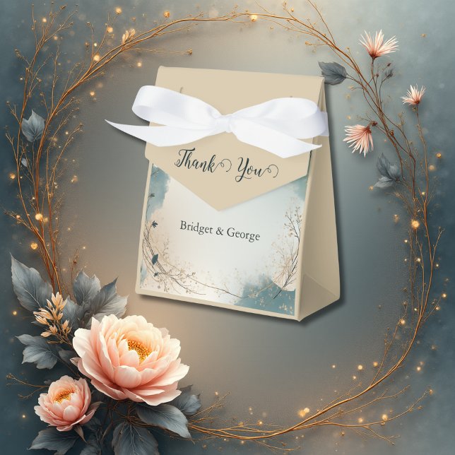 Dusty Blue Beige Boho Chic foliage wreath Wedding Favour Box (Creator Uploaded)