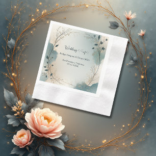 Dusty Blue Beige Boho Chic foliage wreath Wedding Napkin