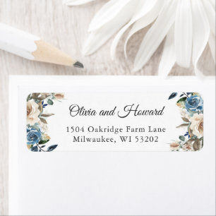 Dusty Blue Beige Boho Floral Return Address Label