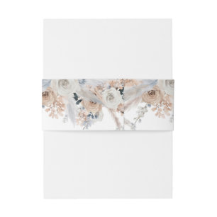 Dusty Blue Beige Boho Floral Wedding Belly Band V1 Invitation Belly Band