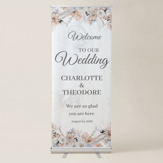 Dusty Blue & Beige Boho Wedding Retractable Banner (Front)