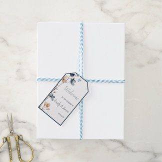 Dusty Blue Beige Botanical Modern Elegant Wedding Gift Tags