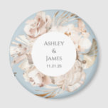 Dusty Blue-beige floral garden wedding magnet<br><div class="desc">Beige floral personalised garden wedding magnet</div>