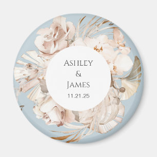 Dusty Blue-beige floral garden wedding magnet