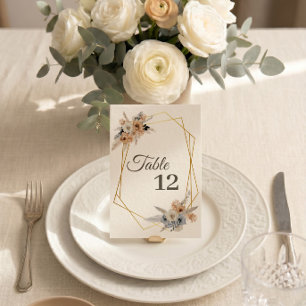 Dusty Blue Beige Floral Gold Wedding Table Number