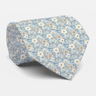 Dusty Blue Beige Floral Wedding Groom Groomsman Tie