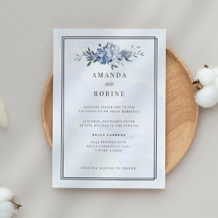 Dusty Blue & Beige Floral Wedding Invitation