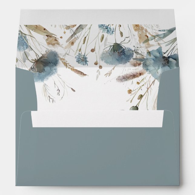 Dusty blue beige watercolor wildflowers 5x7 card envelope (Back (Bottom))