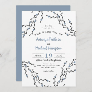 Dusty Blue Berry Wreath Wedding Invitation