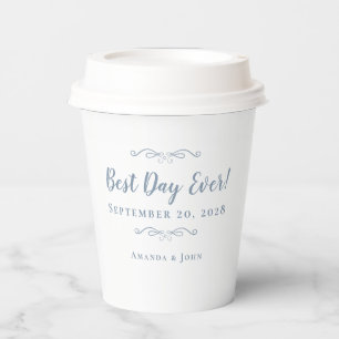 Dusty Blue Best Day Ever Wedding Paper Coffee Cups