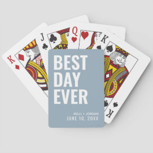 Dusty Blue Best Day Ever Wedding Playing Cards
