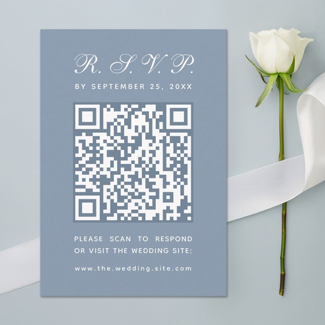 Dusty Blue Big QR Code Simple Calligraphy Wedding  RSVP Card (Creator Uploaded)
