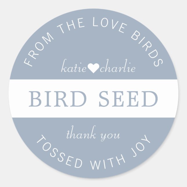 Dusty Blue Bird Seed Toss Wedding Favours Classic Round Sticker (Front)