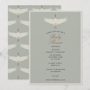 Dusty Blue Birds Swans Art Deco Baby Shower Invitation