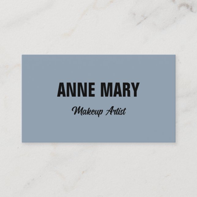 Dusty Blue Black Elegant Wedding Makeup Artist Business Card (Front)