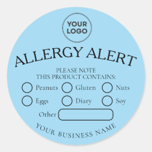 Dusty Blue Black Food Allergy Alert Round Sticker