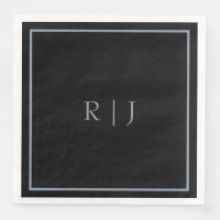 Dusty Blue Black Monogram Initials Wedding Trendy