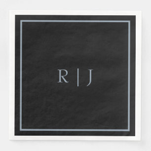 Dusty Blue Black Monogram Initials Wedding Trendy Napkin