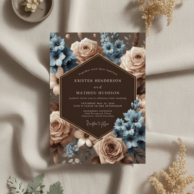 Dusty Blue Bloom Elegance Wedding Invitation (Creator Uploaded)
