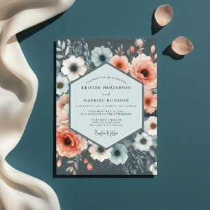 Dusty Blue Bloom Romance Wedding Invitation