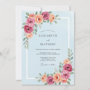 Dusty Blue Blooming Romance Wedding Invitation