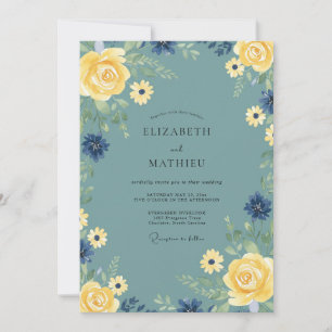 Dusty Blue Blooming Spring Wedding Invitation
