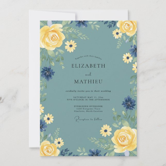 Dusty Blue Blooming Spring Wedding Invitation (Front)