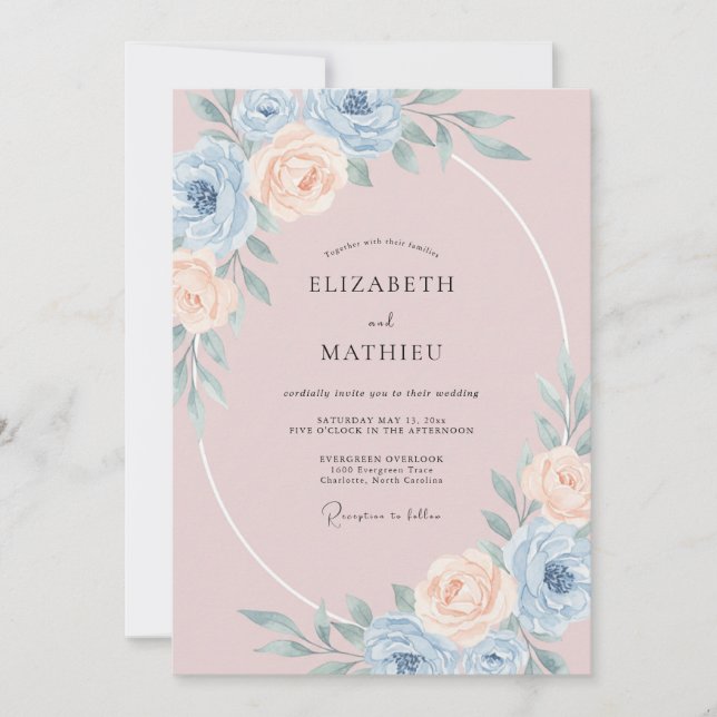 Dusty Blue Blossom Aura Wedding Invitation (Front)