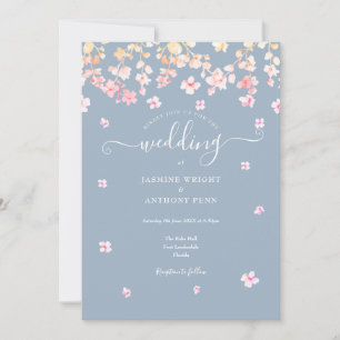 Dusty Blue Blossom Floral Wedding Invitation