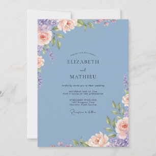 Dusty Blue Blossom Flourish Wedding Invitation