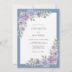 Dusty Blue Blossom Romance Wedding Invitation