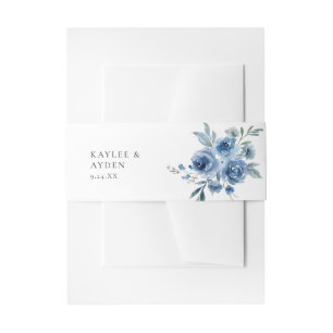 Dusty Blue & Blue Floral 2 Invitation Belly Band