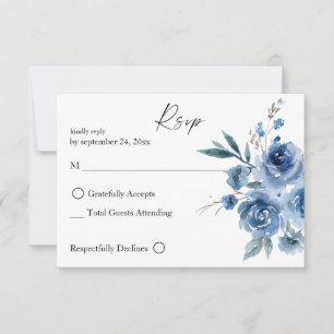 Dusty Blue & Blue Floral 2 no Meal  RSVP Card