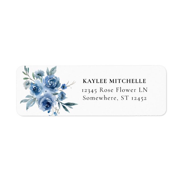 Dusty Blue & Blue Floral 3 Return Address Label (Front)
