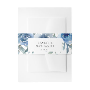 Dusty Blue & Blue Floral 5 Invitation Belly Band