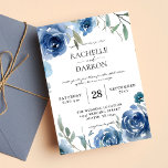Dusty Blue & Blue Floral Wedding Invitation<br><div class="desc">Get your guests ready for your fabulous wedding with your Dusty Blue floral invitations.  Modern style and elegant. Check out our other Dusty Blue collections for different design options.</div>