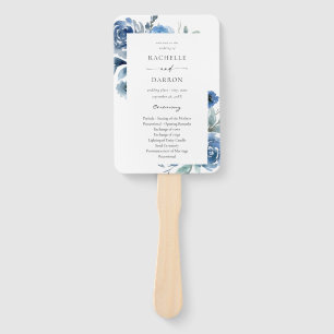 Dusty Blue & Blue Floral Wedding Program Hand Fan