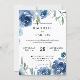 Dusty Blue & Blue Floral Wedding V2 Invitation