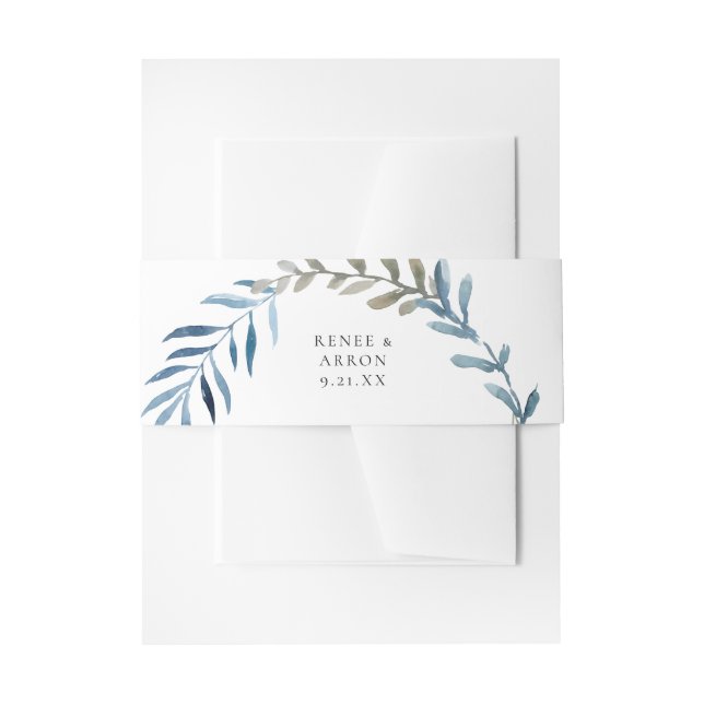Dusty Blue & Blue Greenery 4 Invitation Belly Band (Front Example)