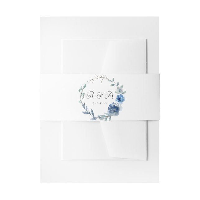Dusty Blue & Blue Greenery 6 Invitation Belly Band (Front Example)