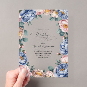 Dusty Blue, Blush, and Warm Taupe Floral Wedding Acrylic Invitations
