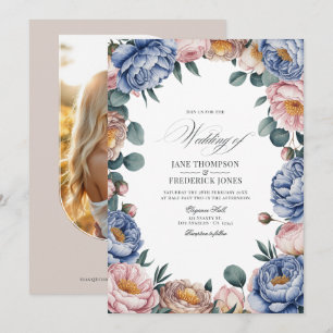 Dusty Blue, Blush, and Warm Taupe Floral Wedding Invitation