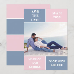 Dusty blue blush colour block wedding Save the Dat Date