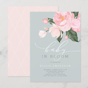 Dusty Blue Blush Floral Girl Baby in Bloom Shower Invitation