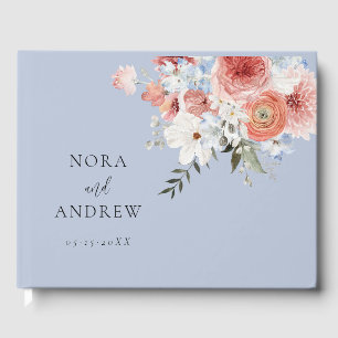 Dusty Blue Blush Floral Wedding Guest Book