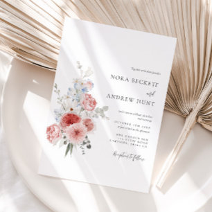 Dusty Blue Blush Floral Wedding Invitation