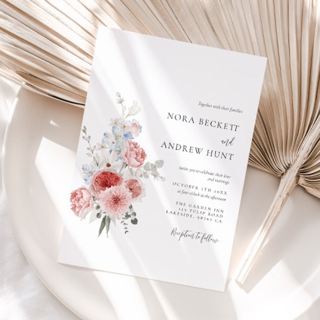 Dusty Blue Blush Floral Wedding Invitation (Creator Uploaded)